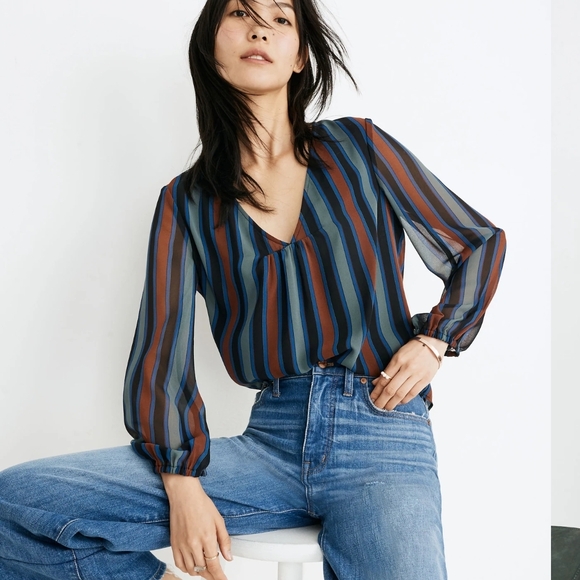 Madewell Tops - Madewell Sheer-Sleeve Top in Academy Stripe